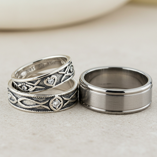 Trio Ring: Sterling Silver For Her & Stainles Steel For Him