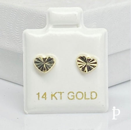 (AO - 73) 14K Aretes Oro Amarillo Corazon - JoyeriaParis