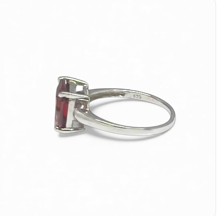 Sterling Silver Cushion Cut Red CZ Ring-AE-22