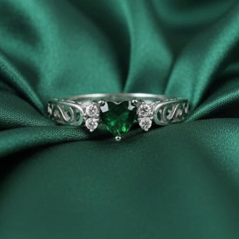 Sterling Silver Heart Emerald CZ Ring-CL-22