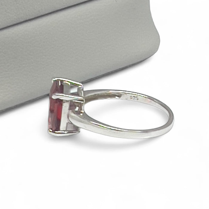 Sterling Silver Cushion Cut Red CZ Ring-AE-22