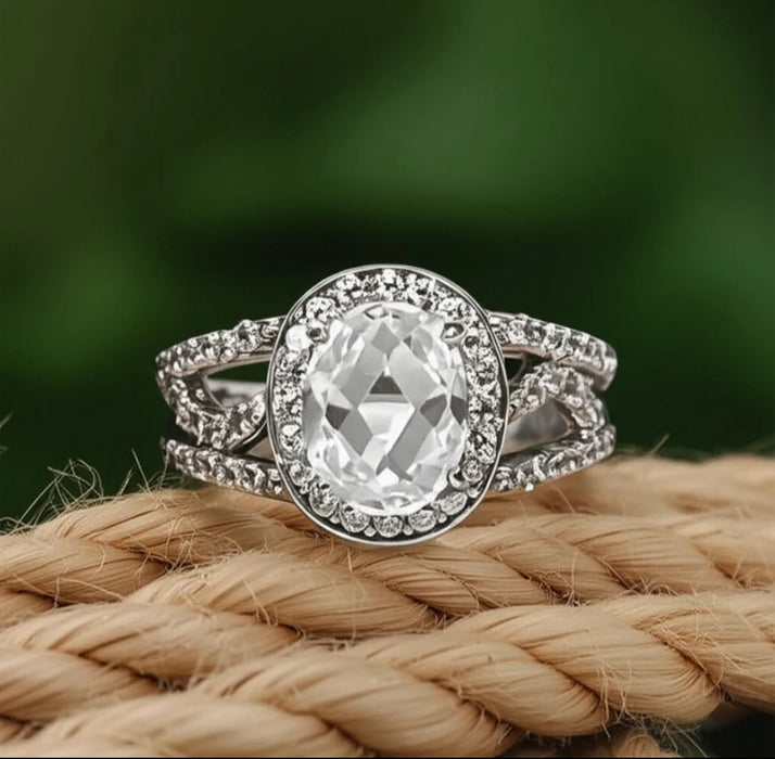 Halo Sterling Silver Ring Oval CZ-ER-35