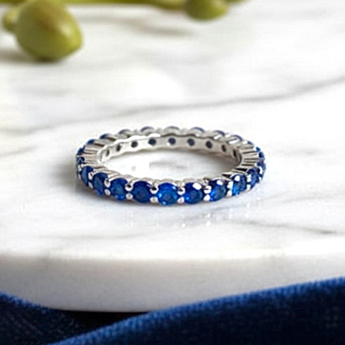 Sterling Silver Blue Sapphire Eternity CZ Ring-CL-04
