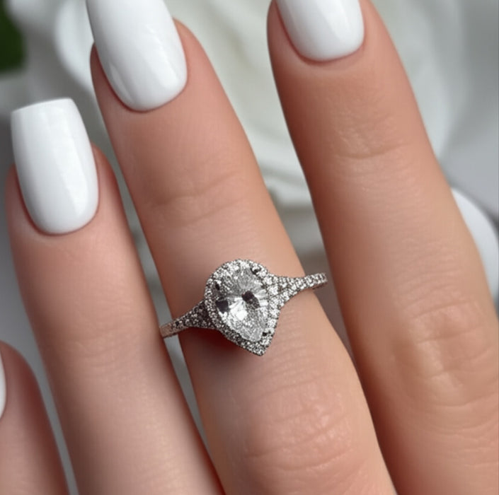 Sterling Silver Pear & Halo Cut CZ Ring-ER-48