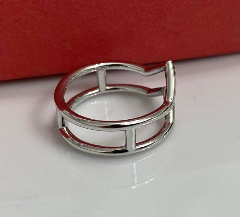 Sterling Silver Double V Statement Ring-SR-10