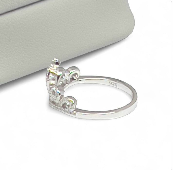 Sterling Silver Princess Crown CZ Ring-AE-25