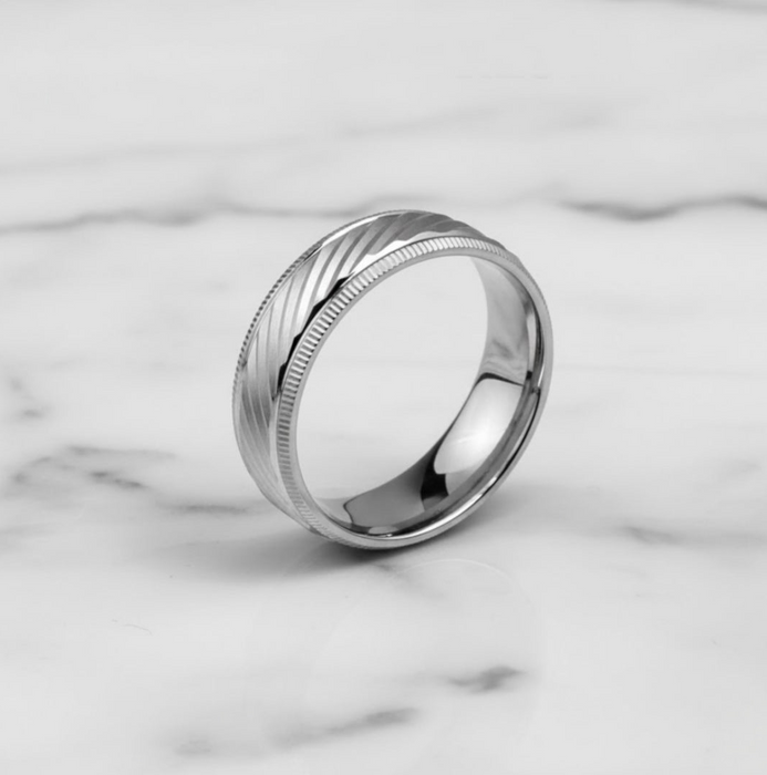 Sterling Silver Diamond Cut Slanting Lines Wedding Band Ring-SW-03