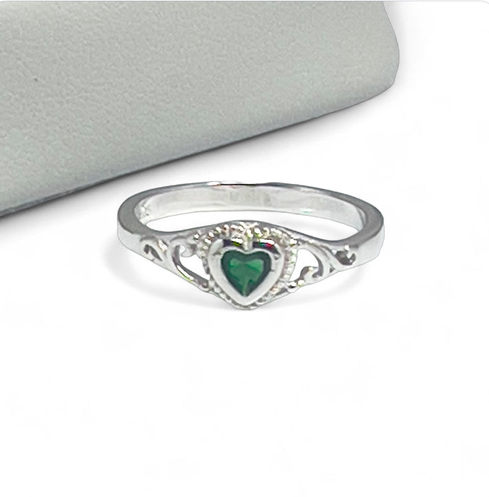 Sterling Silver Emerald Spiral Filigree Ring-AE-103