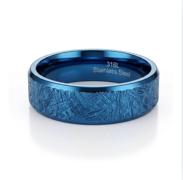 Stainless Steel Men's Blue Textured Band -SS-04