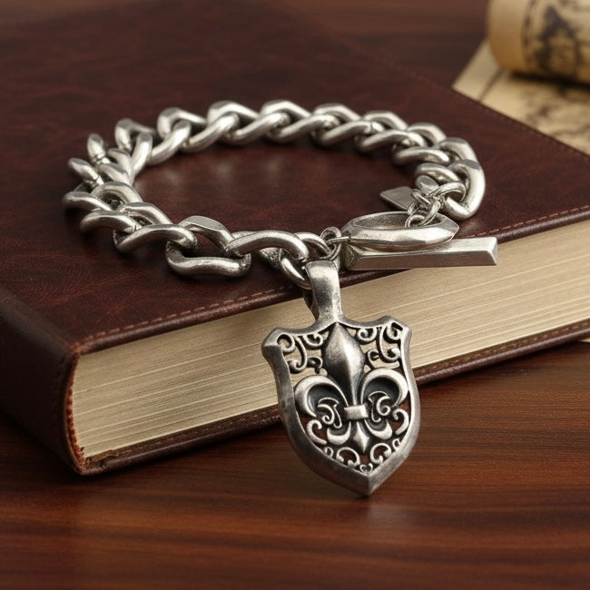 Stainless Steel Shield Fleur De Lis Bracelet-CS-54