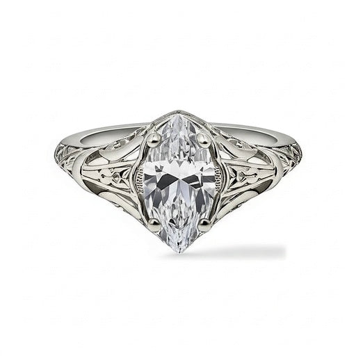 Sterling Silver Regal Marquise Cut Engagement CZ Ring-ER-140