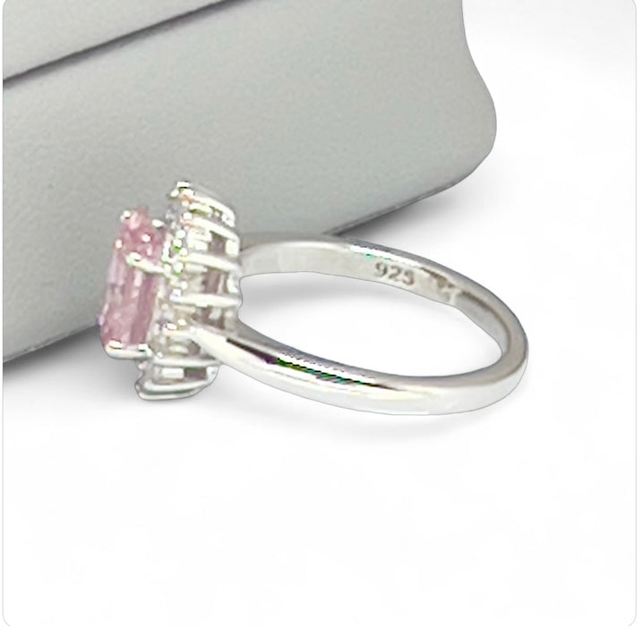 Sterling Silver Pink Oval CZ Ring-AE-61