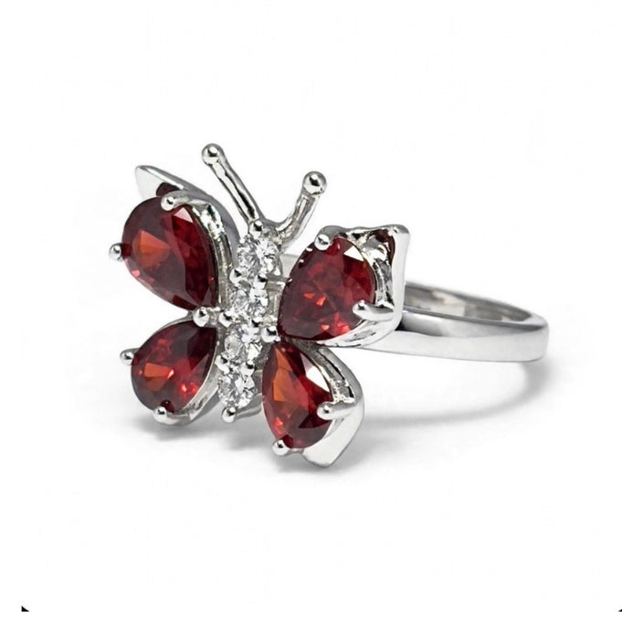 Sterling Silver Large Garnet CZ Butterfly Ring-AE-97
