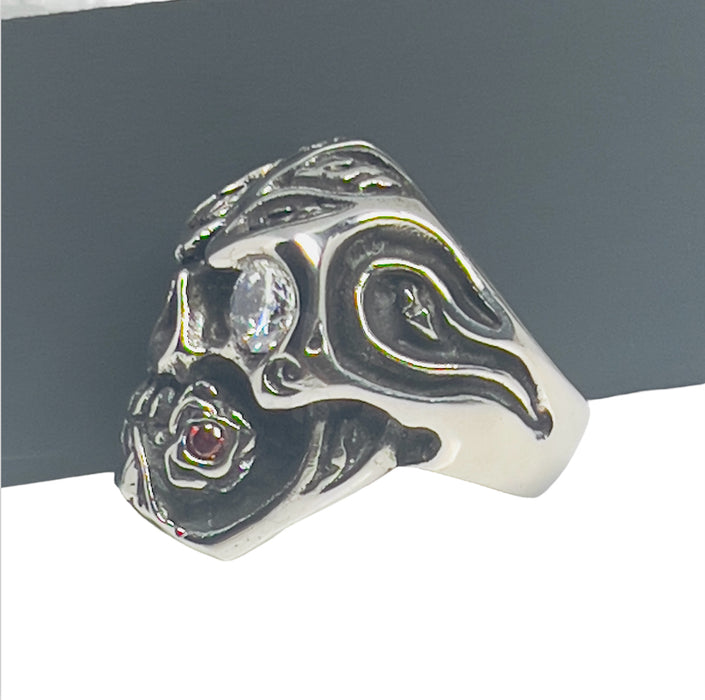 Stainless Steel Skull Ring with White CZ Ring-CS-37