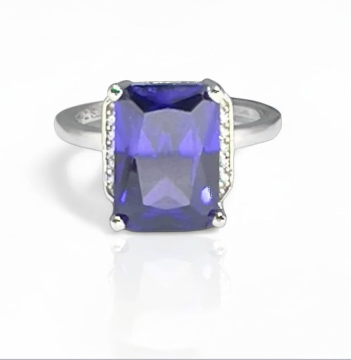 Sterling Silver Radiant Purple CZ Ring-AE-60