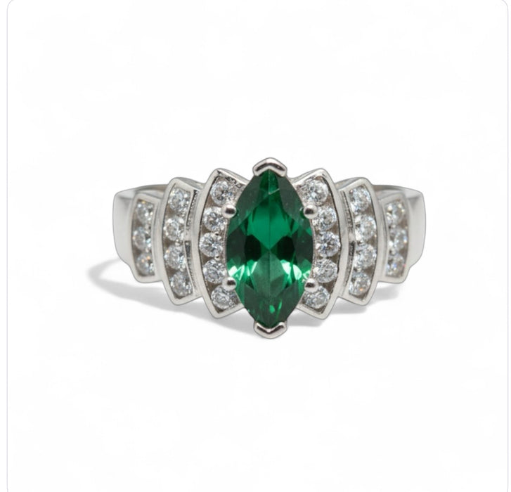 Sterling Silver Marquise Cut Emerald CZ Ring -ER- 26