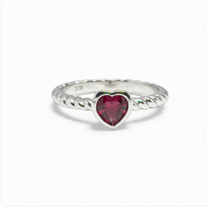 Sterling Silver Heart Ruby CZ Ring-AE-83