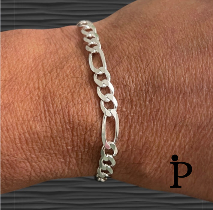 Sterling Silver Figaro Link Chain Bracelet-8".0-SB-24