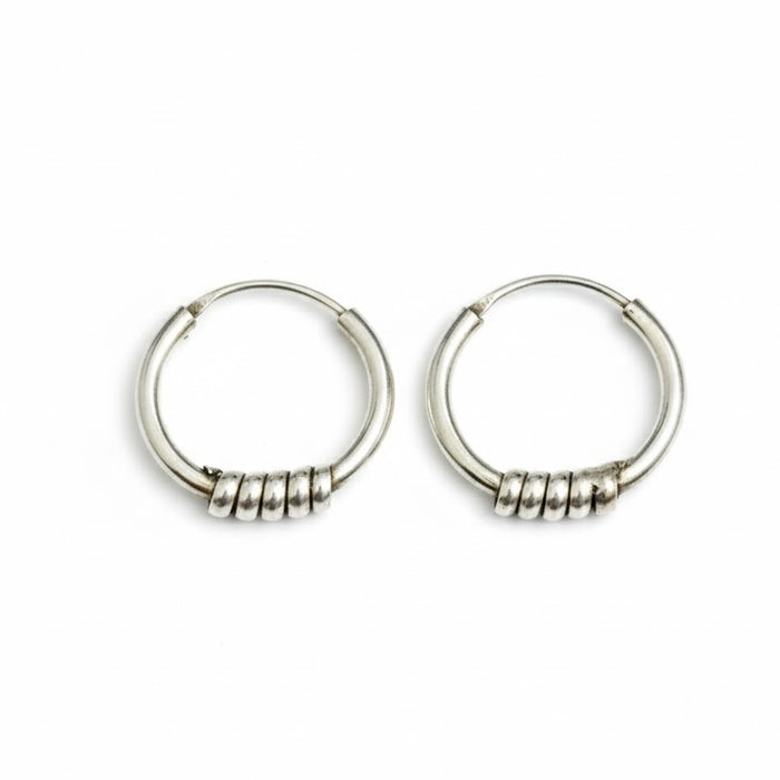 Sterling Silver 2mm x 12mm Bali Hoop Earring-SET-53