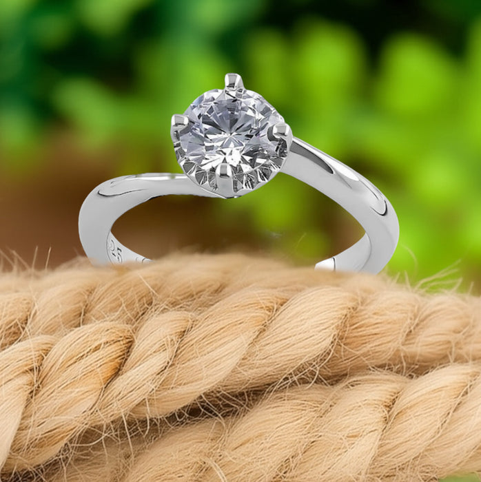 Sterling Silver Curved CZ Engagement Ring -ER-50