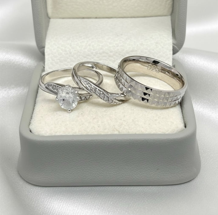 Sterling Silver Trio Wedding Ring Sets-SST-15