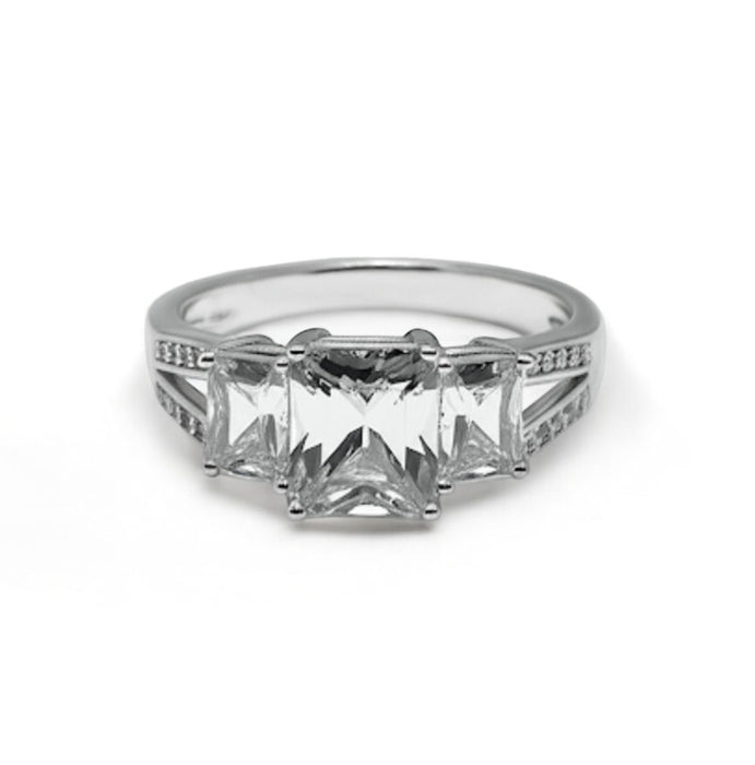 Sterling Silver Triple Square CZ Engagement Set Ring-ER-106