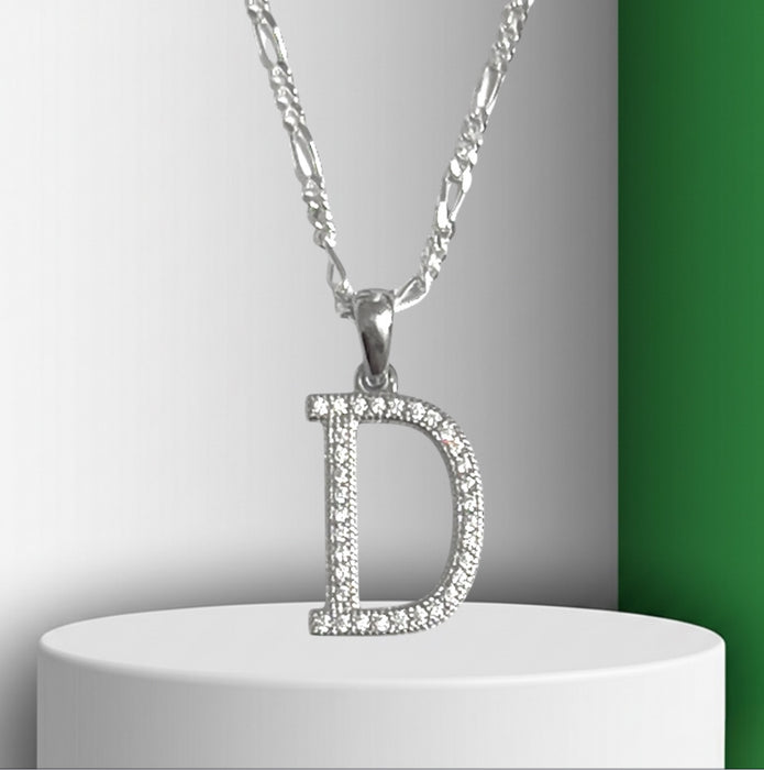 Sterling Silver Letter D CZ Necklace-SN-29