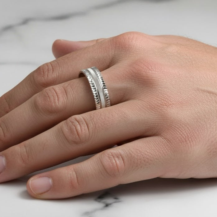 Sterling Silver Diamond Cut Pattern Wedding Band Ring-SW-05