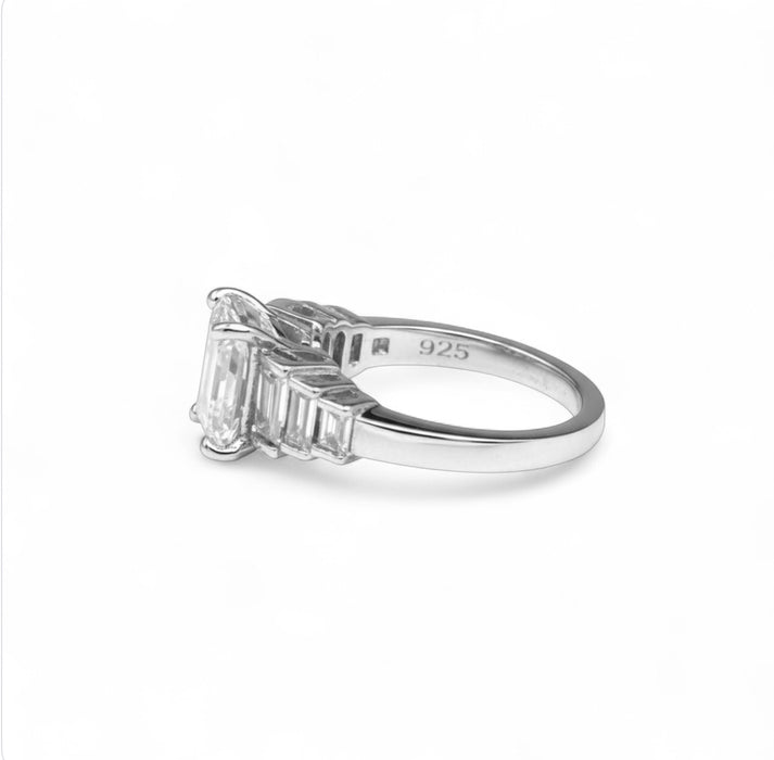 Sterling Silver Emerald-Cut Engagement CZ Ring-ER-24