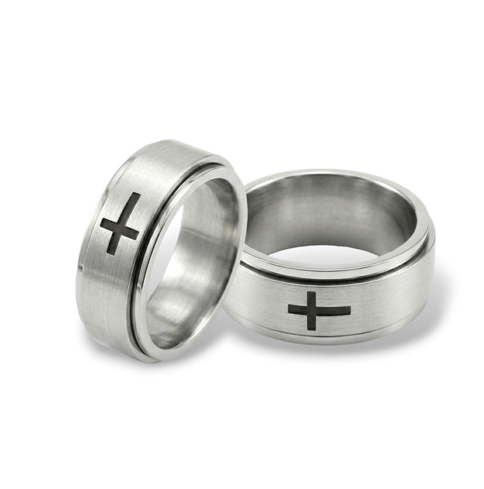 Stainless Steel 8MM Cross Spinner Ring-CS-05