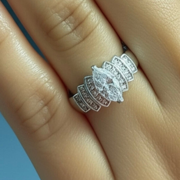 Sterling Silver Marquise CZ Engagement Ring -ER-23