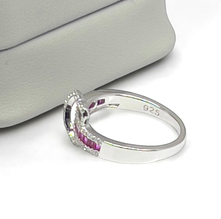 Sterling Silver Unique Heart Ruby CZ Ring-AE-19