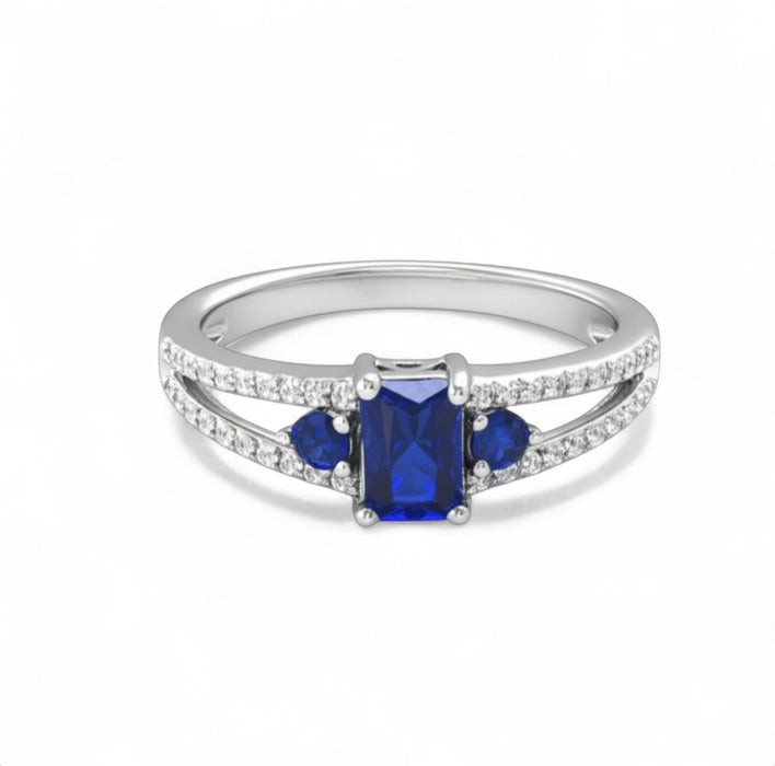 Sterling Silver Radiant Blue CZ Ring Elegance -ER-103