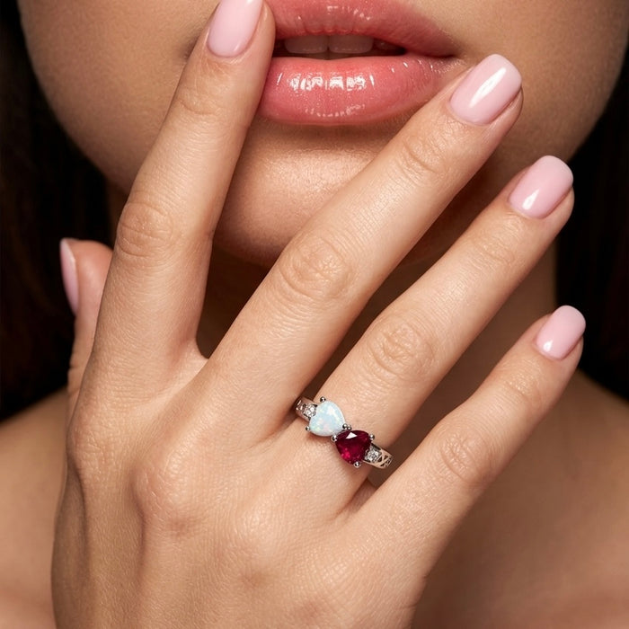 Sterling Silver Filigree Heart CZ Ruby Simulated Ring-AE-111