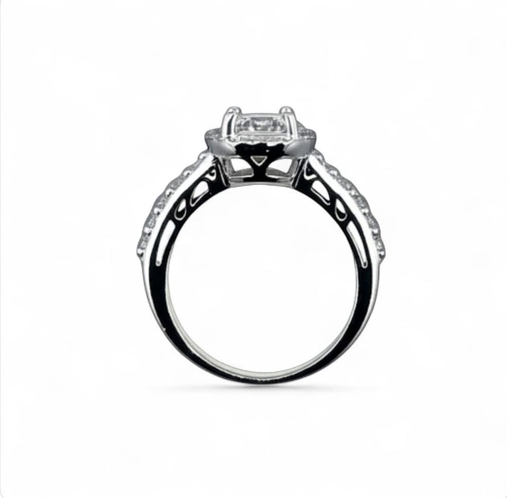 Sterling Silver Clear CZ Round Cushion Engagement Ring-ER-77