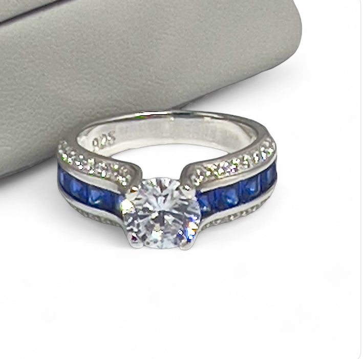 Sterling Silver Blue Band CZ Engagement Ring-ER-18