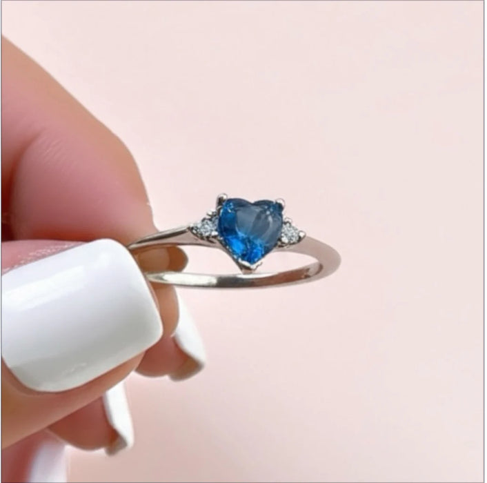 Sterling Silver Heart-Shaped Topaz & CZ Ring-ER-93