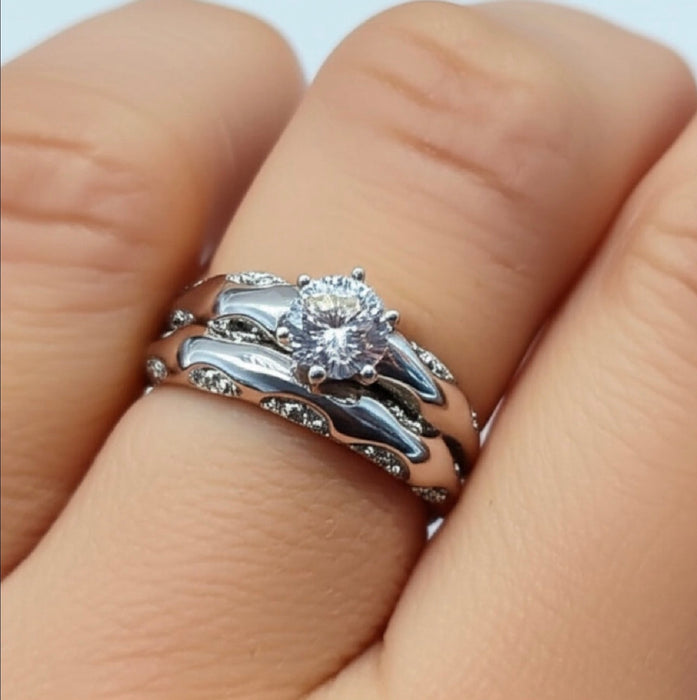 Sterling Silver CZ Engagement Set Ring- ER-13