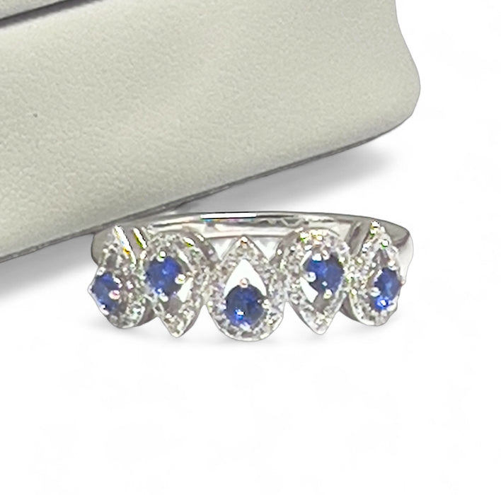 Sterling Silver Tear Drops Blue Spinel CZ Ring-AE-100