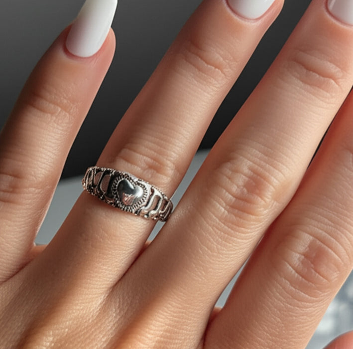 Sterling Silver Heart and Musical Notes Ring-SR-48