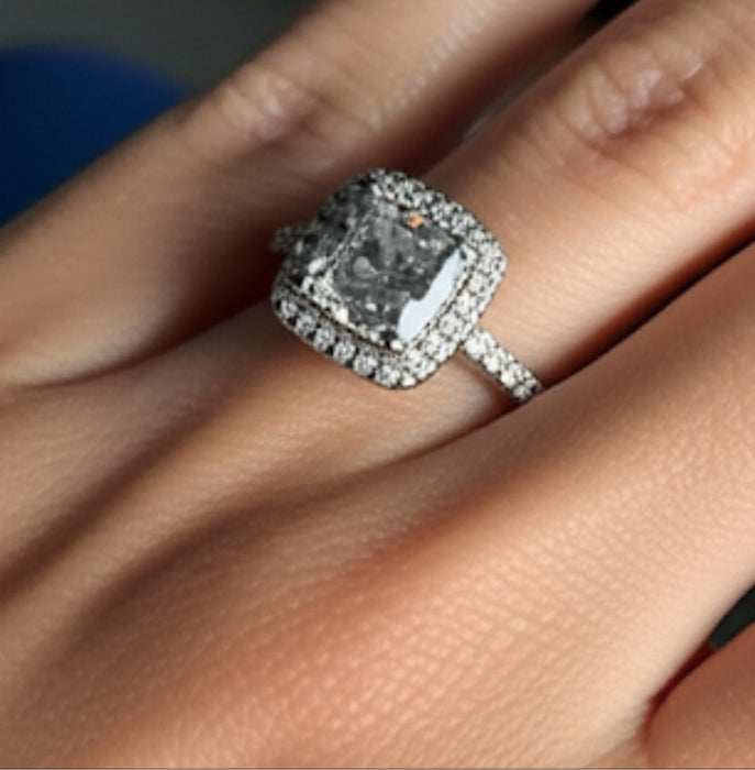 Sterling Silver Halo Brilliant Cubic Zirconia Ring-ER-127