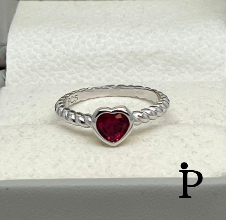 Sterling Silver Heart Ruby CZ Ring-AE-83