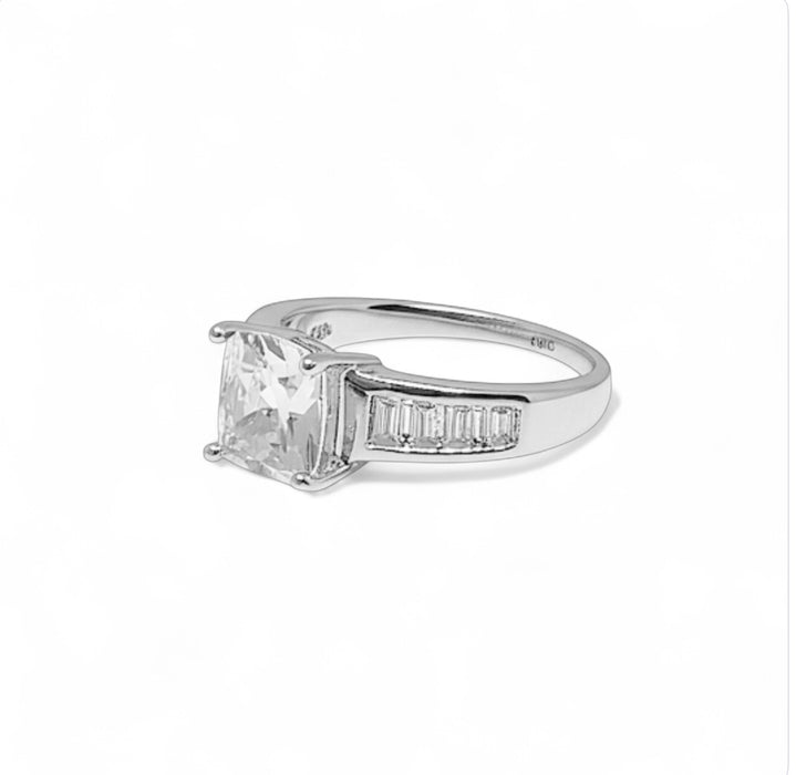 Sterling Silver Square Cut Clear CZ Engagement Ring-ER-131