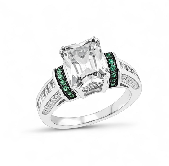 Sterling Silver Rectangular CZ Engagement Ring -ER-100
