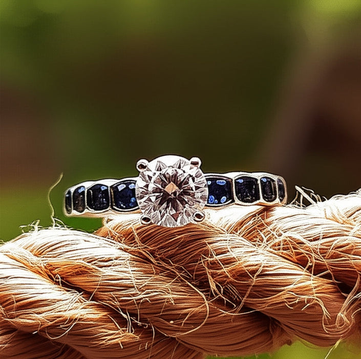 Sterling Silver Engagement Round Cut Blue CZ Ring -ER-17