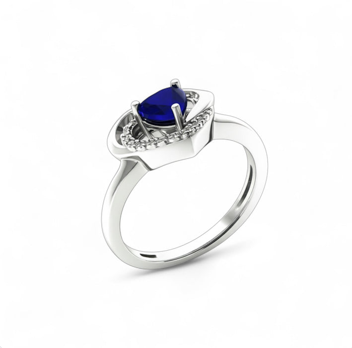 Sterling Silver Precious Heart Blue Sapphire CZ Ring-AE-56