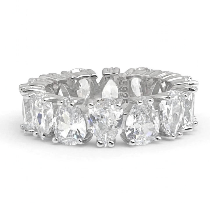 Sterling Silver Teardrop Pear Shaped Eternity Wedding Band-ER-164