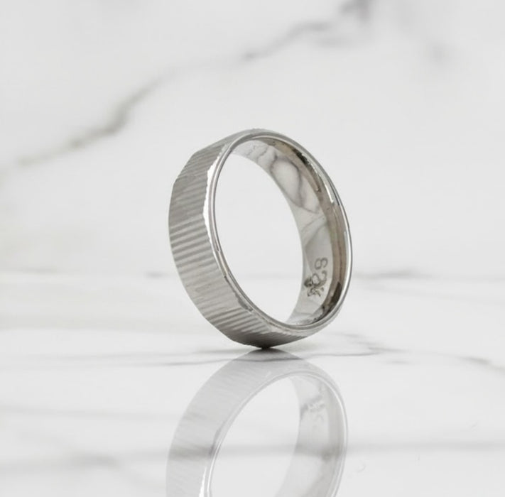 Sterling Silver Diamond Cut Triangle Lines Wedding Band Ring-SW-14