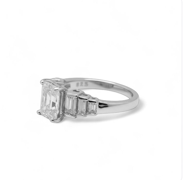Sterling Silver Emerald-Cut Engagement CZ Ring-ER-24