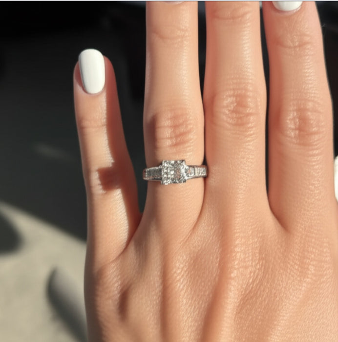 Sterling Silver Square Cut Clear CZ Engagement Ring-ER-131